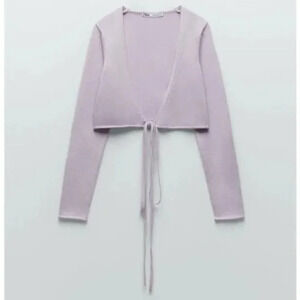 Zara Crop Wrap Around Tie Knit Sweater Lavender Purple Size Medium